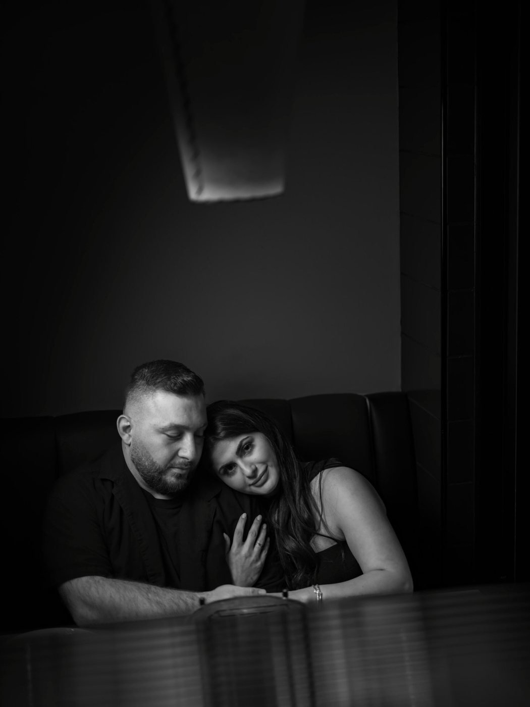 Intimate cafe portrait, black and white